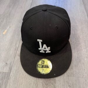 New Era La Dodgers Snapback Hat Black/White Smalls Crosses Embroidered MLB 7 1/8